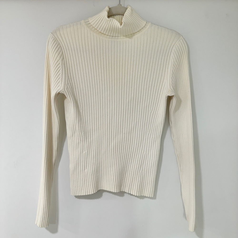 Gap Ribbed Turtleneckโ Sweater Womens Medium Cream Stretch Knit